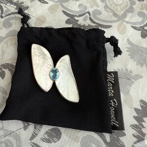 Genuine Mother of Pearl and blue Topaz Sterling Silver 925 pendant